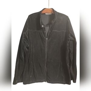 TOMMY HILFIGER Women's Black Velour Zip Up Jacket | Size 2X